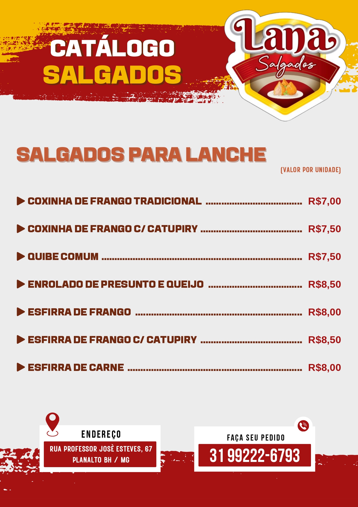 Cento de salgado bh - cardápio fino Lana Salgados